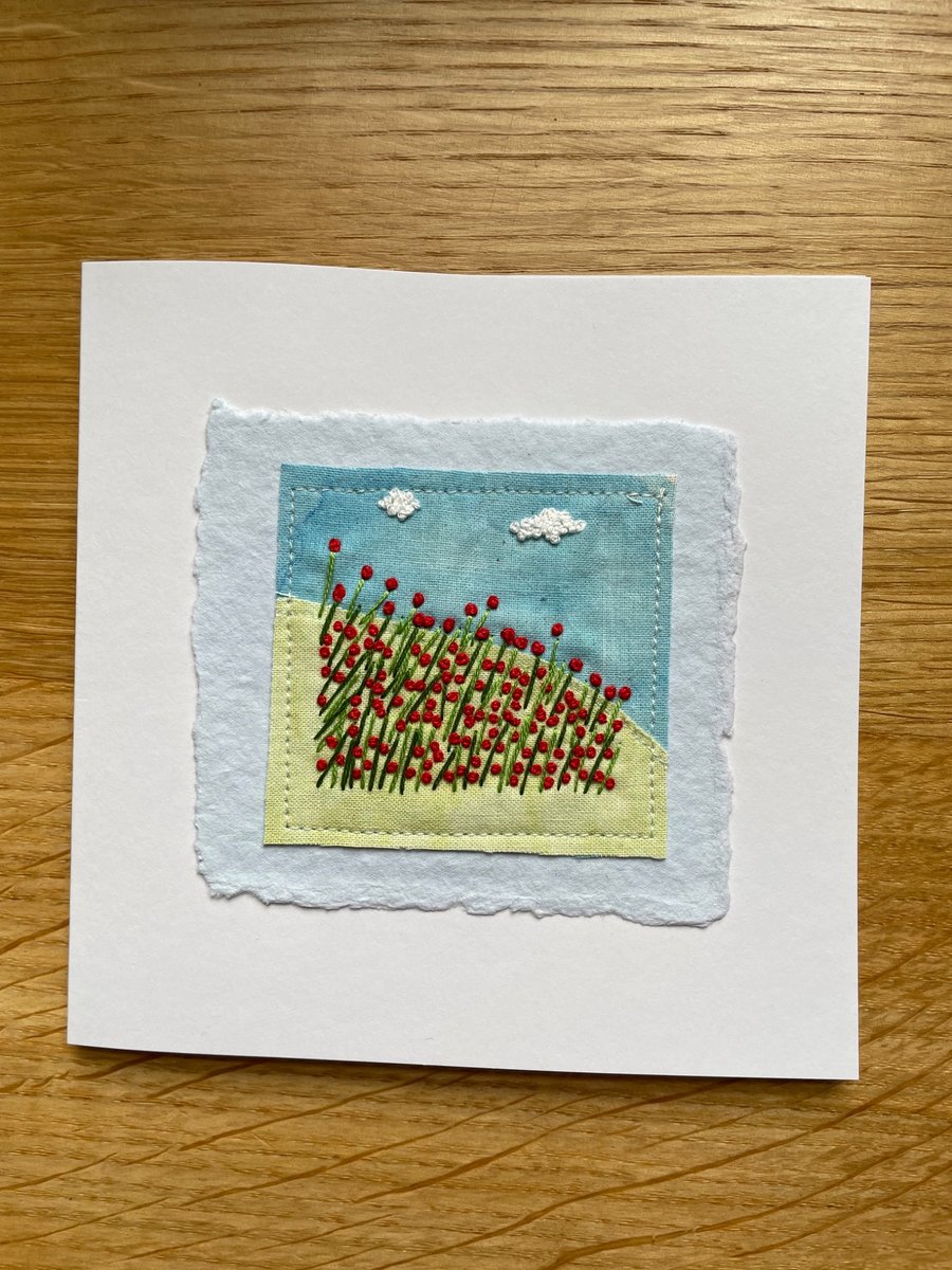 Poppy field, hand embroidered keepsake card