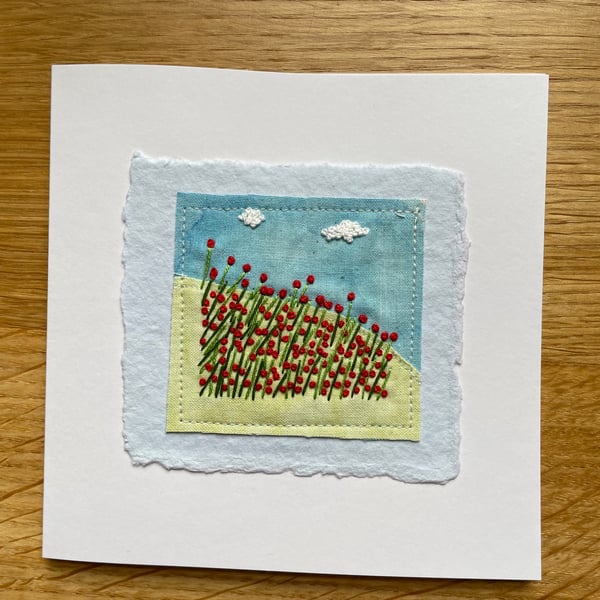 Poppy field, hand embroidered keepsake card