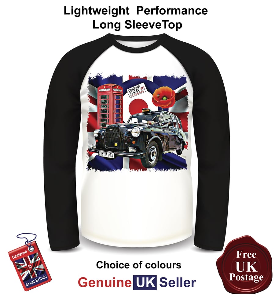 FX4 Car Mens Top, London Cabbie Long Sleeve Top, Black FX4 Mens T Shirt