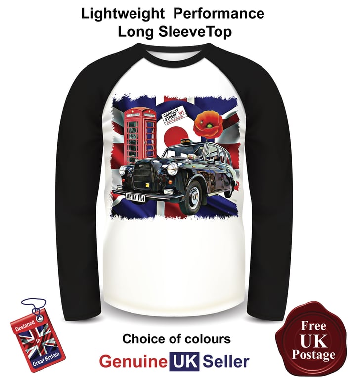 FX4 Car Mens Top, London Cabbie Long Sleeve Top, Black FX4 Mens T Shirt
