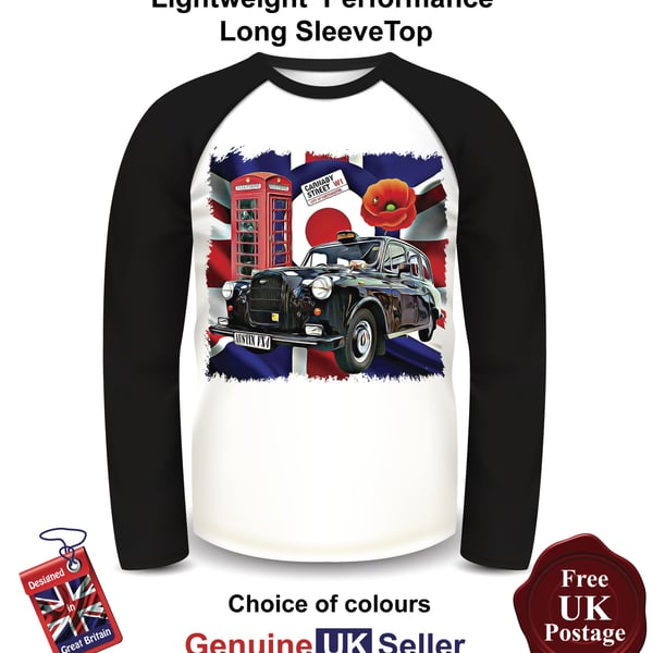 FX4 Car Mens Top, London Cabbie Long Sleeve Top, Black FX4 Mens T Shirt
