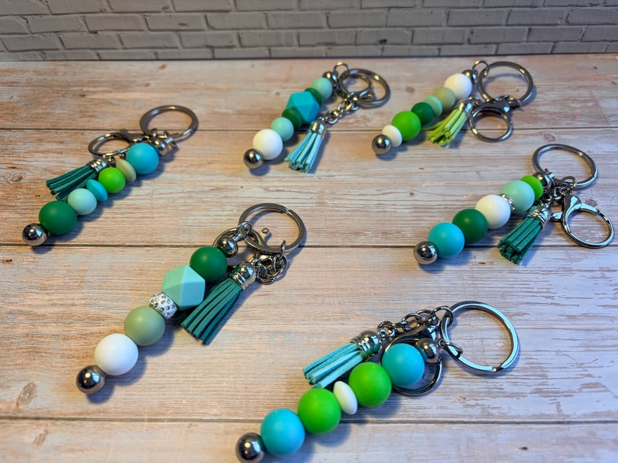 Silicone Beaded keyring in Spring Colours