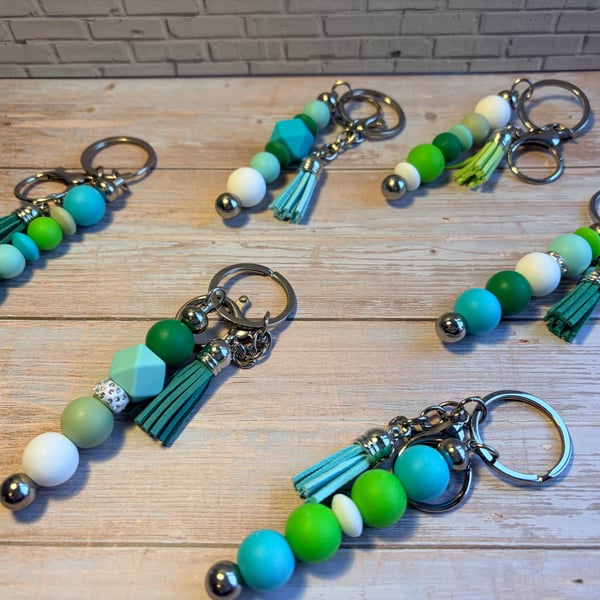 Silicone Beaded keyring in Spring Colours