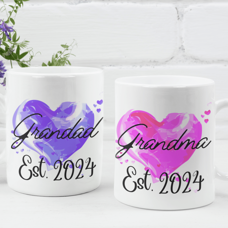 Grandma & Grandad Set Of Two Mugs New Grandparents 2024 Mugs Couple Gift Cute 
