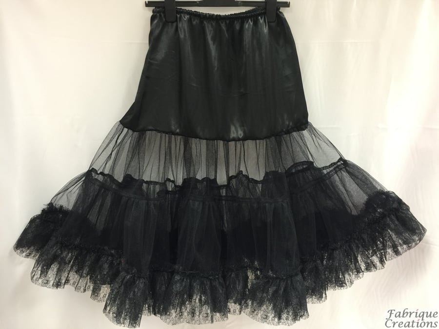 Retro 50s Style Rockabilly Dress Petticoat Skirt - Black - XXL 22-24 - 26" Long
