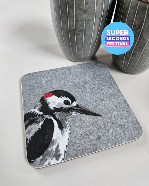 'Peeking' Woodpecker coaster, garden bird mat, Super Seconds Festival