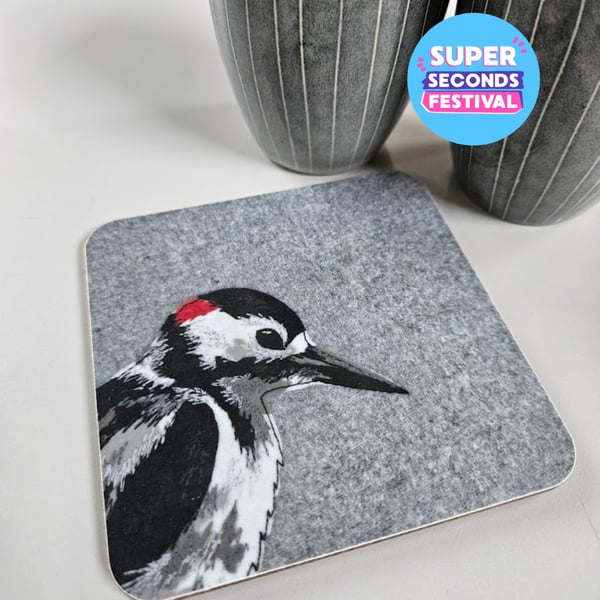 'Peeking' Woodpecker coaster, garden bird mat, Super Seconds Festival