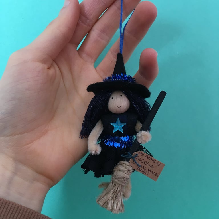 Dark Blue Witch Doll Hanging Decoration, Witch Core, Halloween Decoration