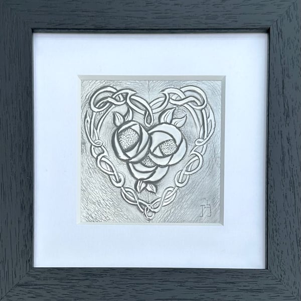 Roses in a heart pewter picture