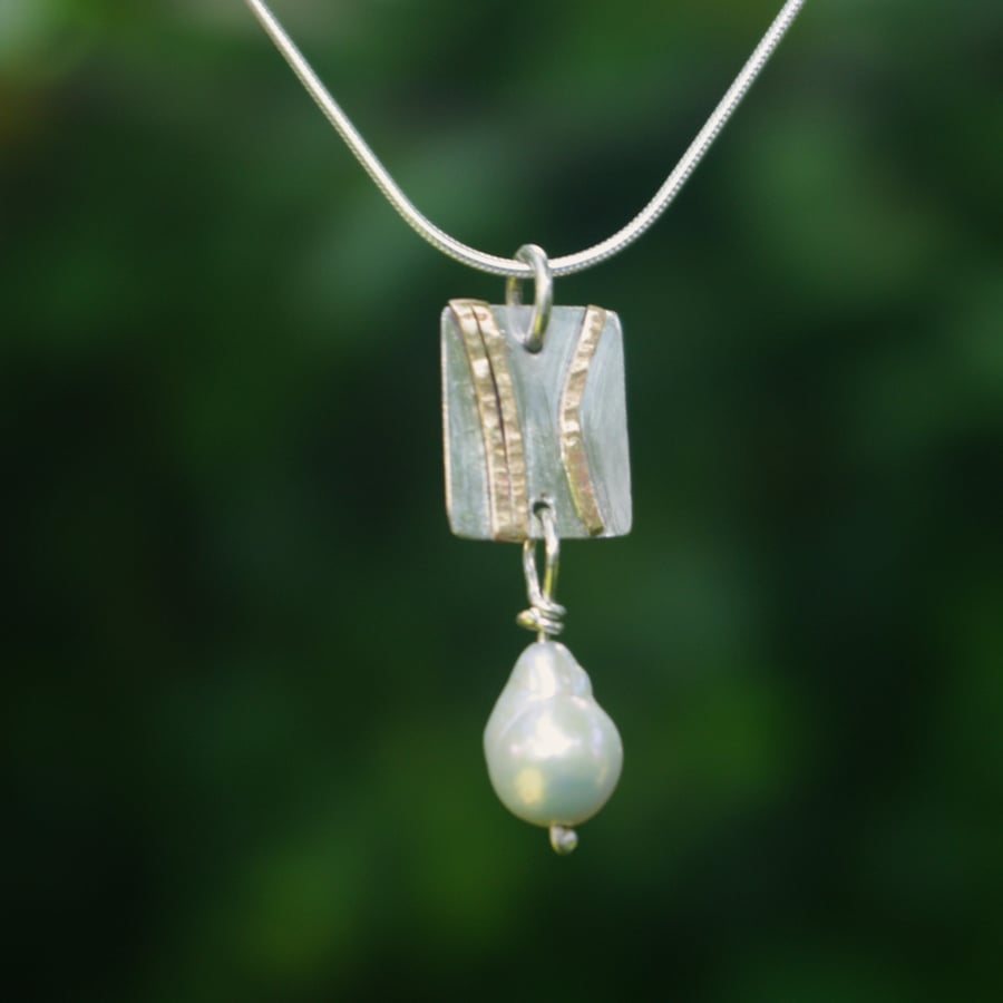  Silver and Gold Coastal Necklace with Freshwater Pearl