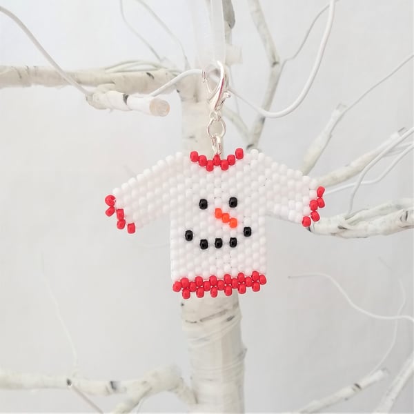 Snowman Face Beaded Christmas Jumper Decoration Charm