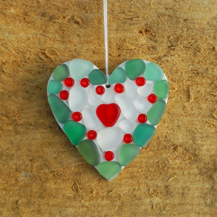 Beach glass heart wall hanger small