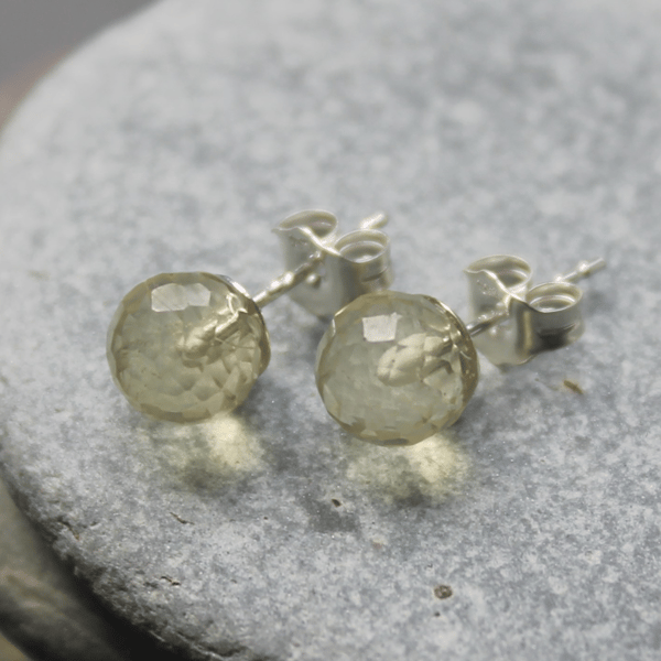 Lemon Quartz & Sterling Silver Stud Earrings