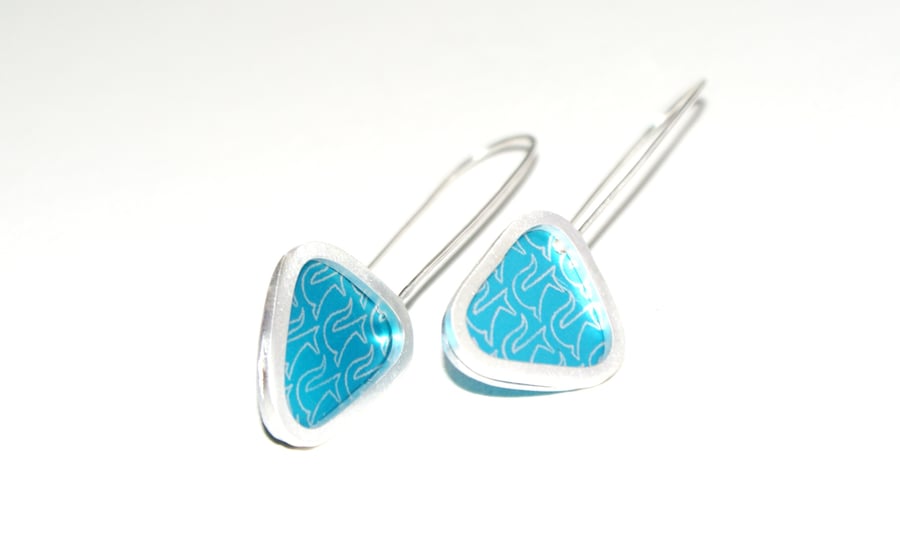 Turquoise fox triangle earrings - sterling silver & aluminium