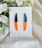 Blue and Neon Orange Acrylic Curved Statement Earrings - Minimalist Drop Dangles