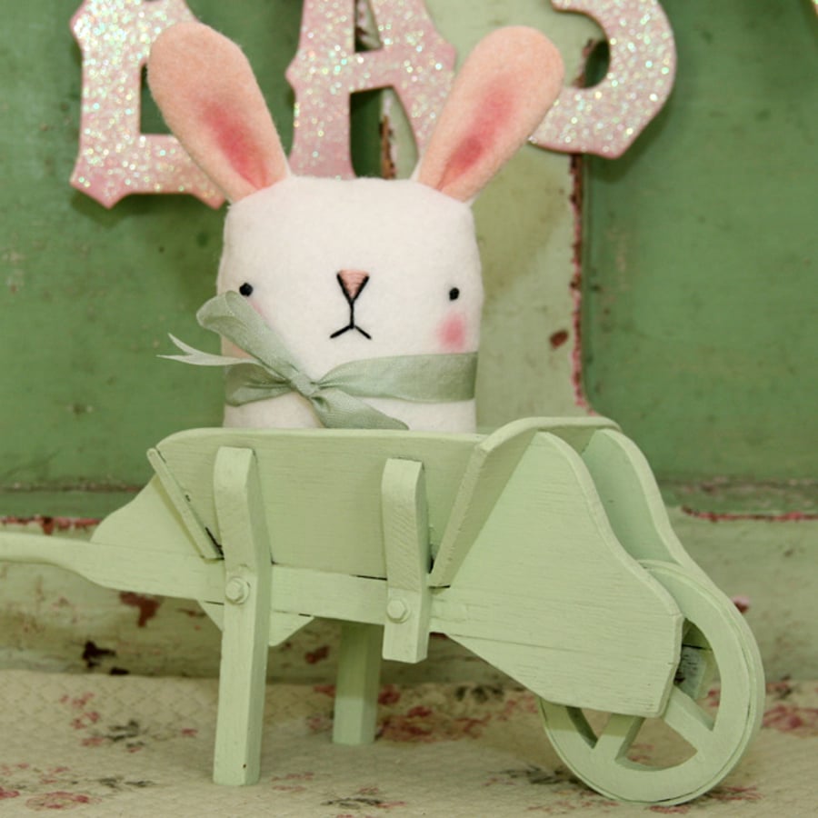 Cute white wool felt Easter bunny rabbit