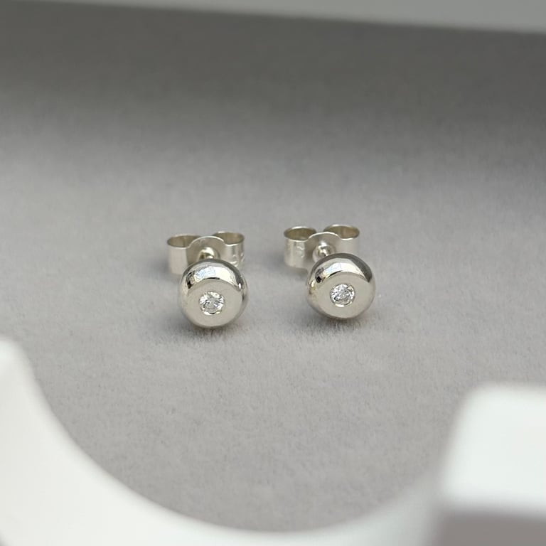 Handmade sterling silver natural diamond nugget stud earrings