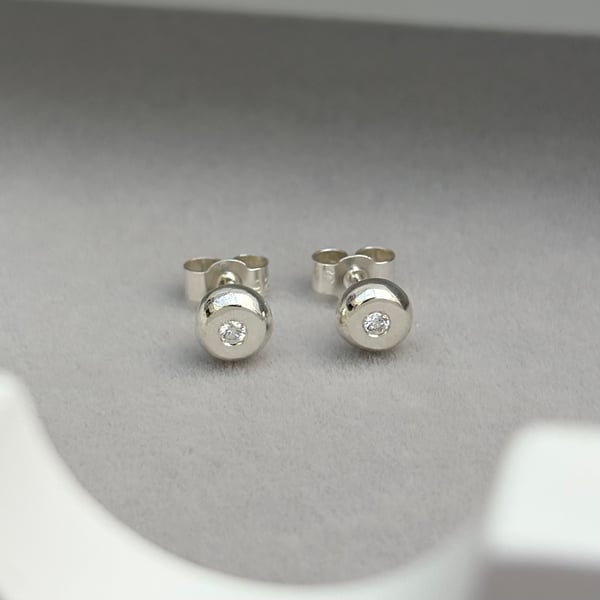 Handmade sterling silver natural diamond nugget stud earrings