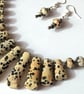 Dalmatian Jasper Necklace & Earrings Gift Set Spotted Gemstone Tapered
