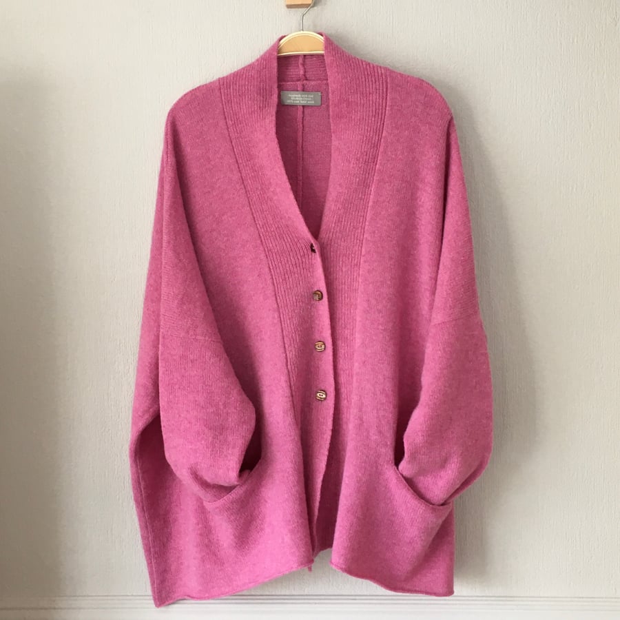 Merino lambswool foxglove pink boxy cardigan with buttons - MADE TO ORDER
