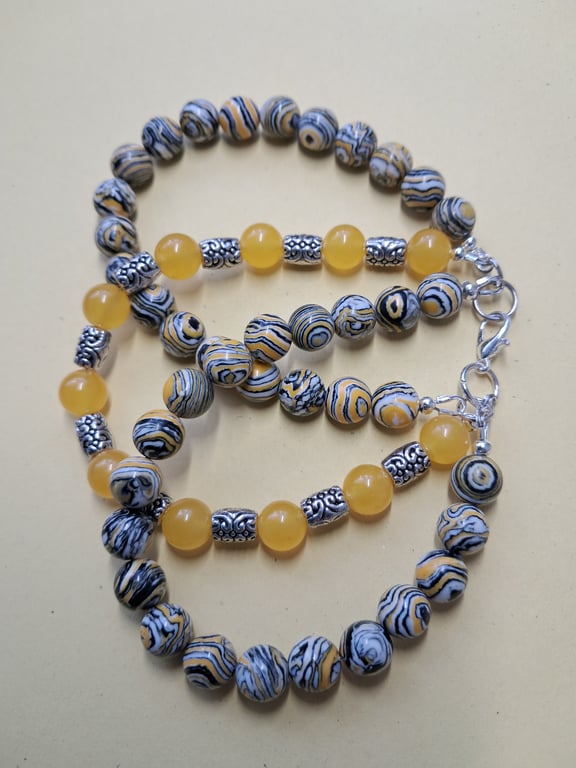 Handmade Lace Malachite and Yellow Jade bracelet 
