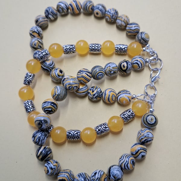 Handmade Lace Malachite and Yellow Jade bracelet 