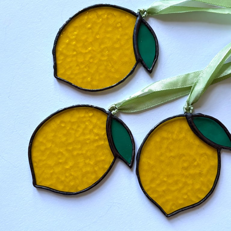 Stained glass lemon with a leaf suncatcher