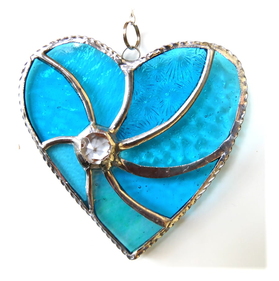 Turquoise Swirl Heart Stained Glass Suncatcher 129