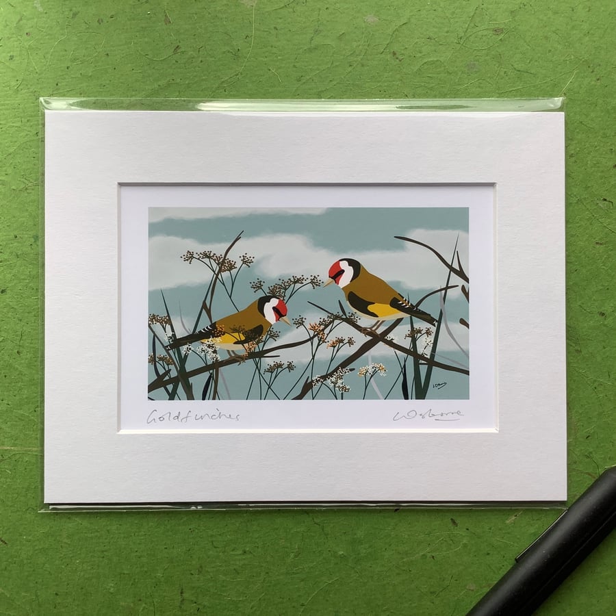 Goldfinches - print from digital illustration of these popular garden birds.