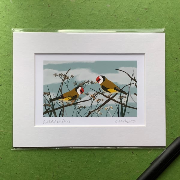 Goldfinches - print from digital illustration of these popular garden birds.