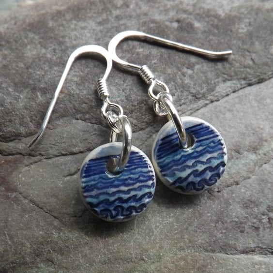 Handmade ceramic and sterling silver Waves drop earrings