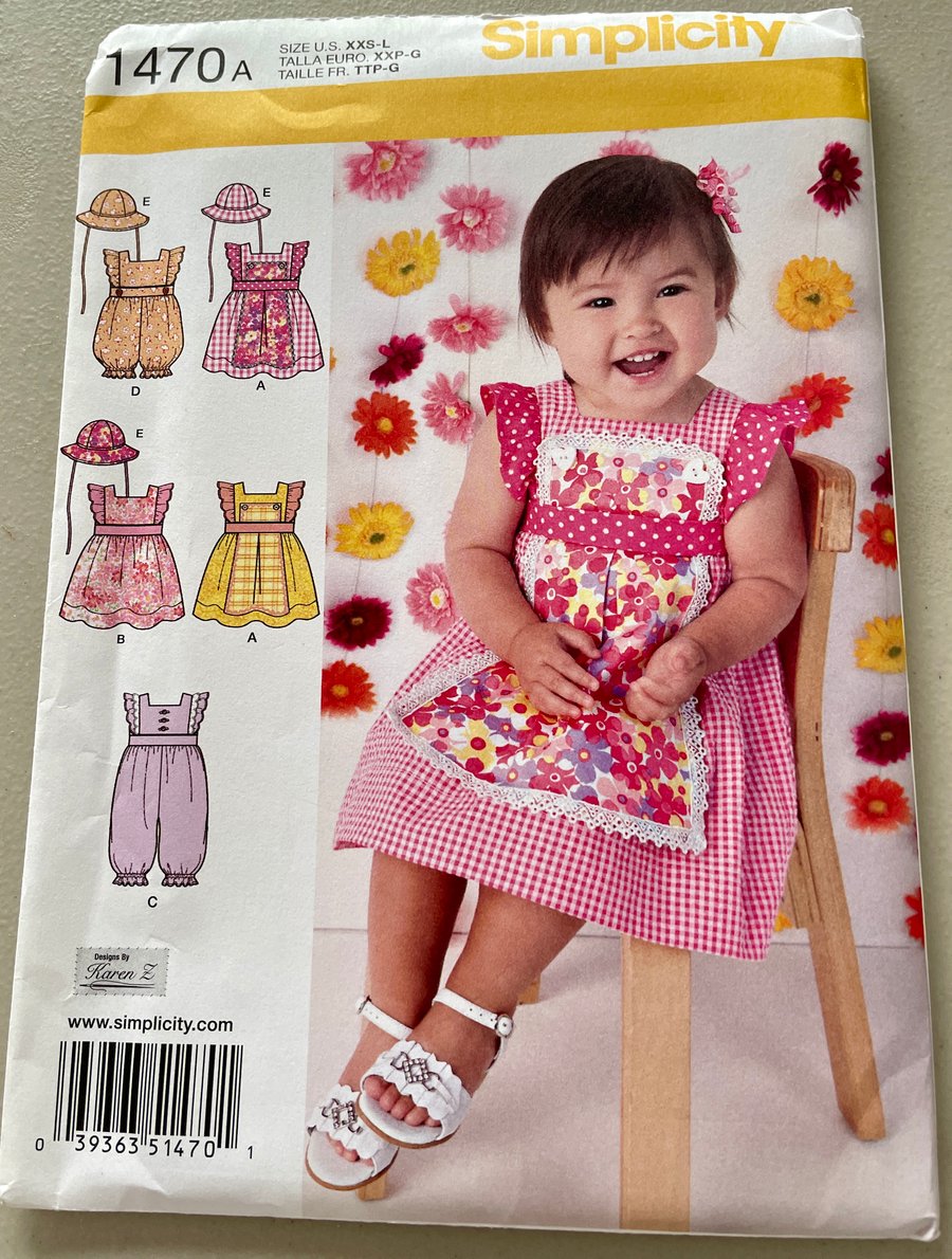 Simplicity Child's Pattern for Dress, Romper Suit and Hat 1470A - Uncut