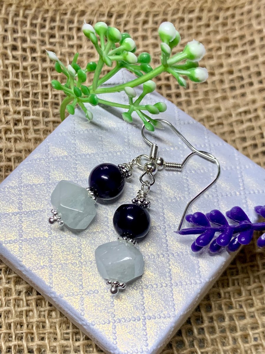 Quartz and Amethyst Drop Earrings