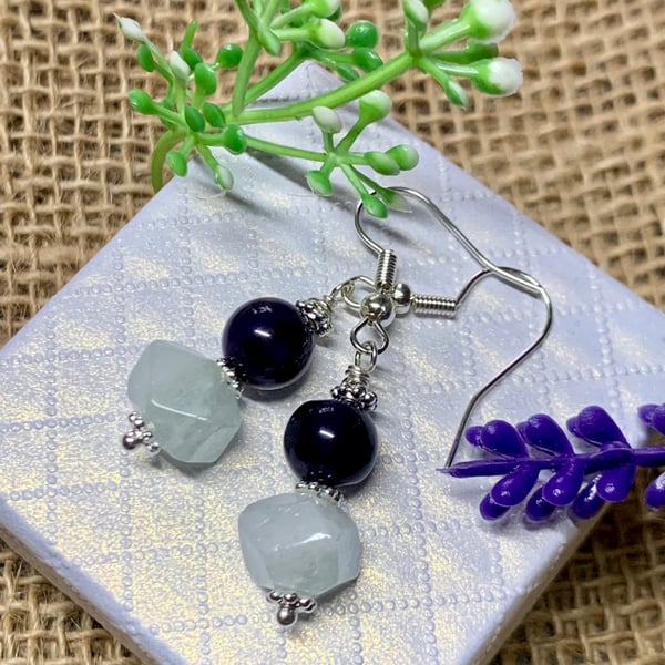 Quartz and Amethyst Drop Earrings