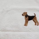 Airedale Terrier Dog Embroidered Hand Towel. White, T4