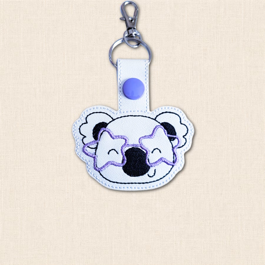 Kawaii Koala Keyring - Embroidered Animal Bag Charm with Glasses
