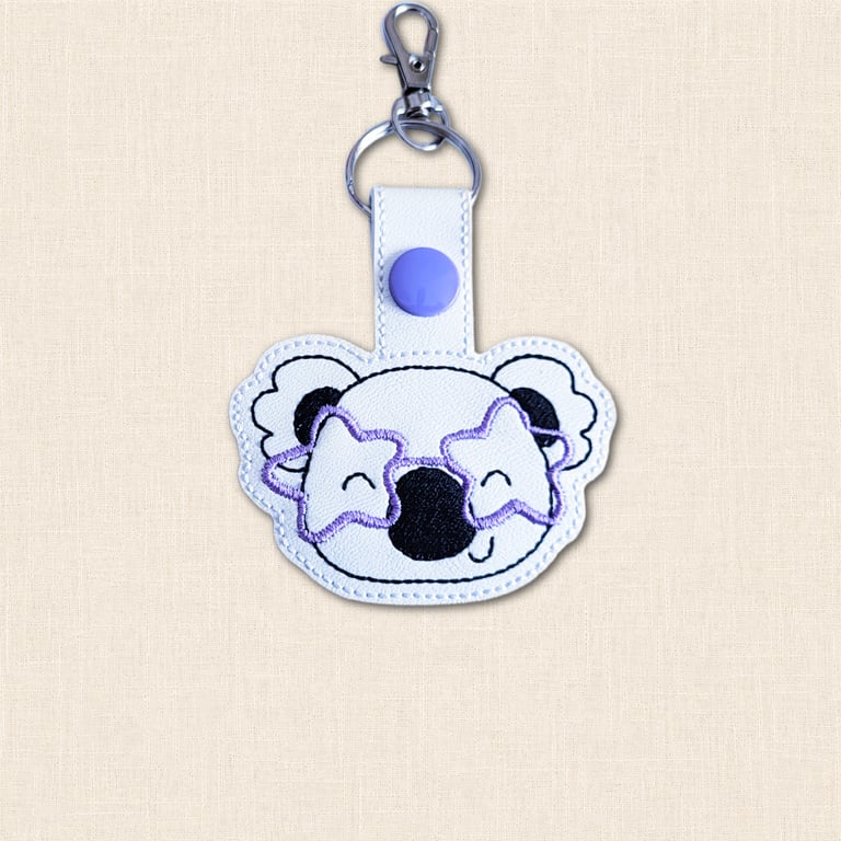 Kawaii Koala Keyring - Embroidered Animal Bag Charm with Glasses