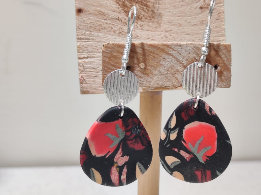 Winter floral silver pebble earrings