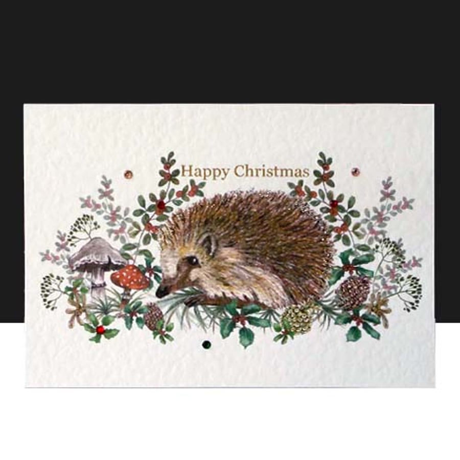 A Luxury Hedgehog Happy Christmas Handmade Card - unique design