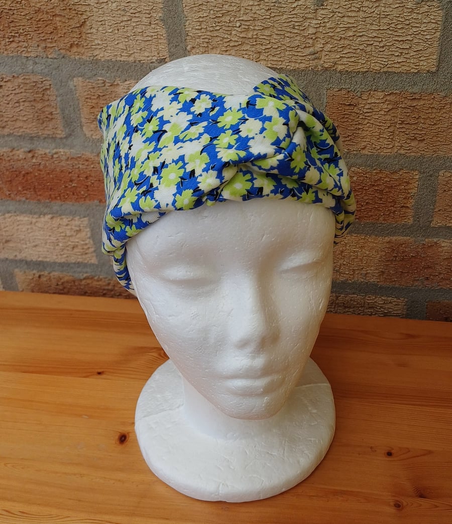  Headband green blue floral viscose jersey twist front turban hair accessories 