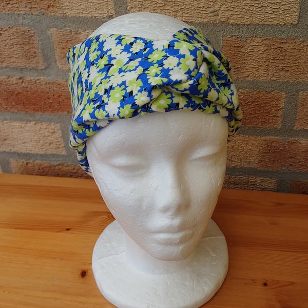  Headband green blue floral viscose jersey twist front turban hair accessories 