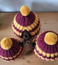 Small Tea Cosy for 2 Cup Tea Pot, Dark Red & Gold Striped, Hand Knitted - Image 8