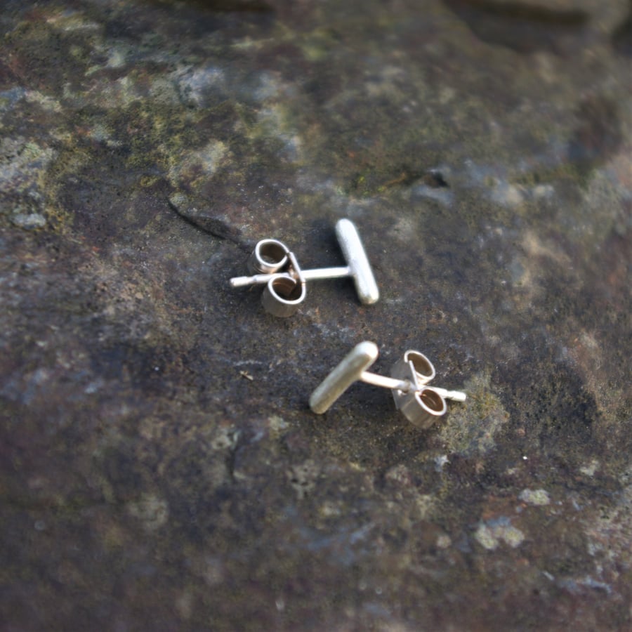 Eco Sterling Silver Small Round Bar Studs