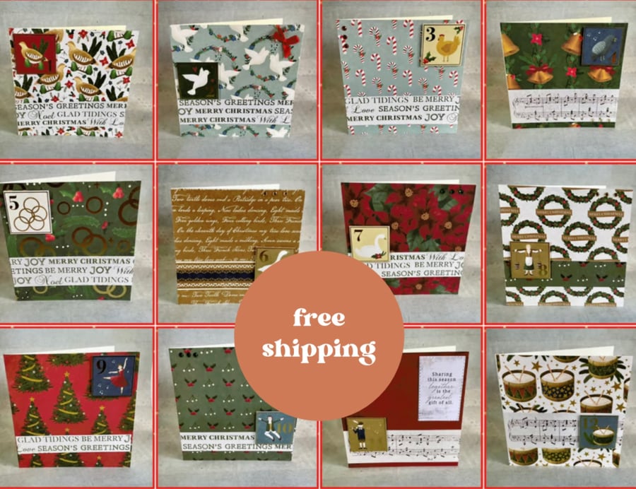 Cards. Set of (12) Twelve Days of Christmas cards. Free postage