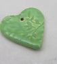 Medium Apple Green Leaf Texture Heart Shaped Ceramic Pendant - Image 2