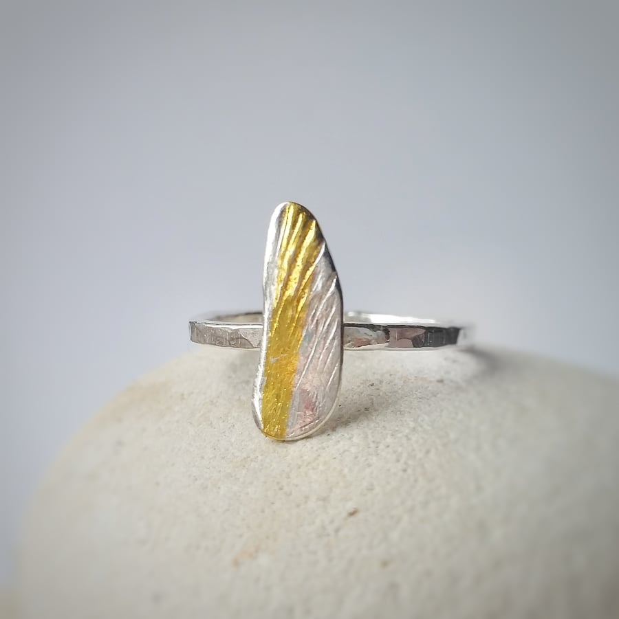 Organic feel silver ring with 24ct gold detail 
