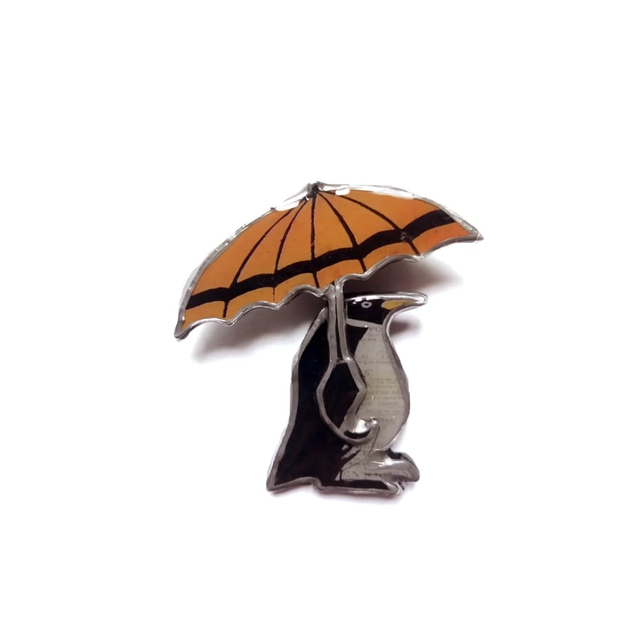 Wonderfully Whimsical Penguin & Umbrella Brooch by EllyMental
