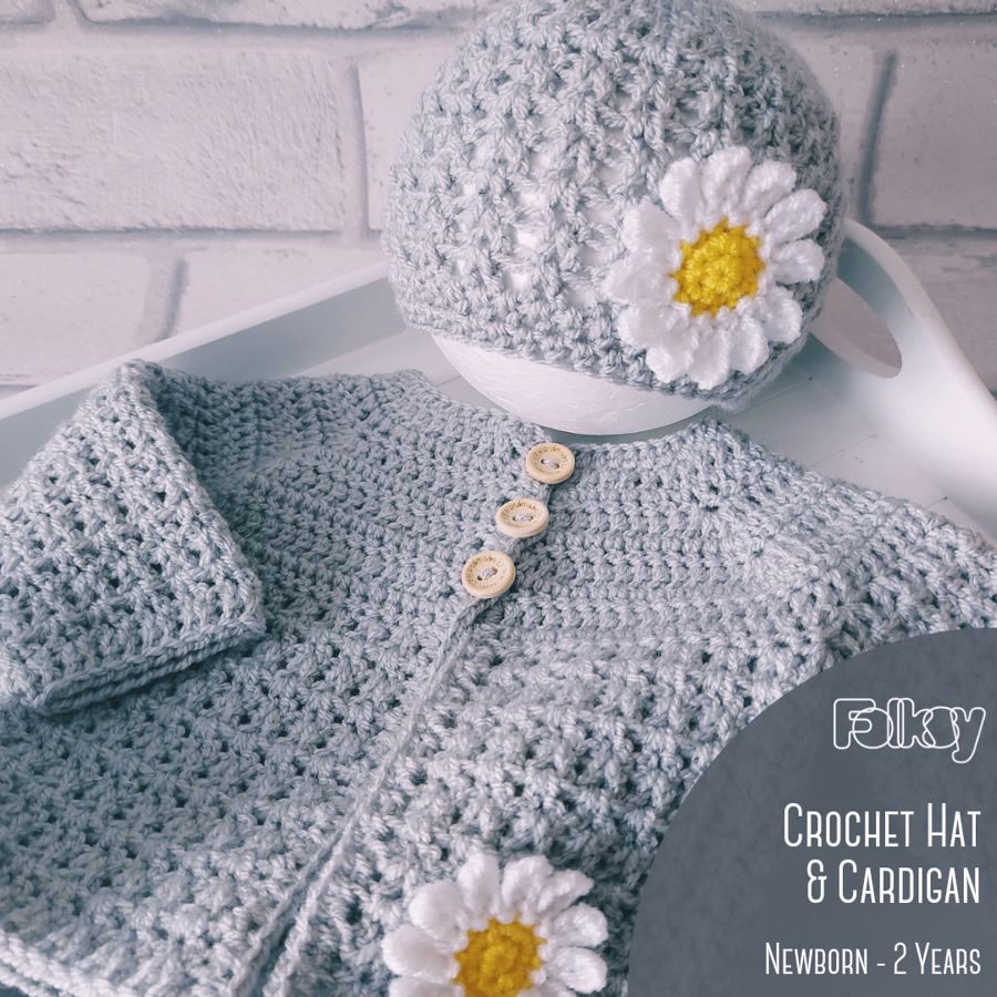 Baby & Toddler Crochet Silver Hat And Cardigan Set, Made To Order 
