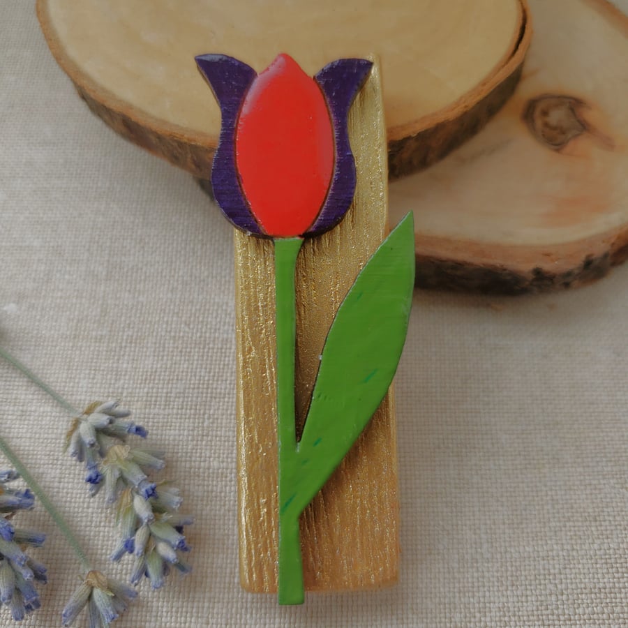 Recycled wooden flower brooch