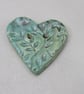 Medium Verdigris Leaf Sprig Texture Heart Shaped Ceramic Button - Image 3